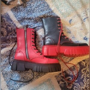 Combat Boots, Dolls Kill, Red And Black, Size 11M